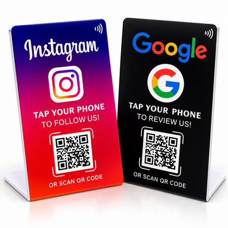 Pack Visibilité Pro : présentoirs Instagram et Google Avis NFC QR